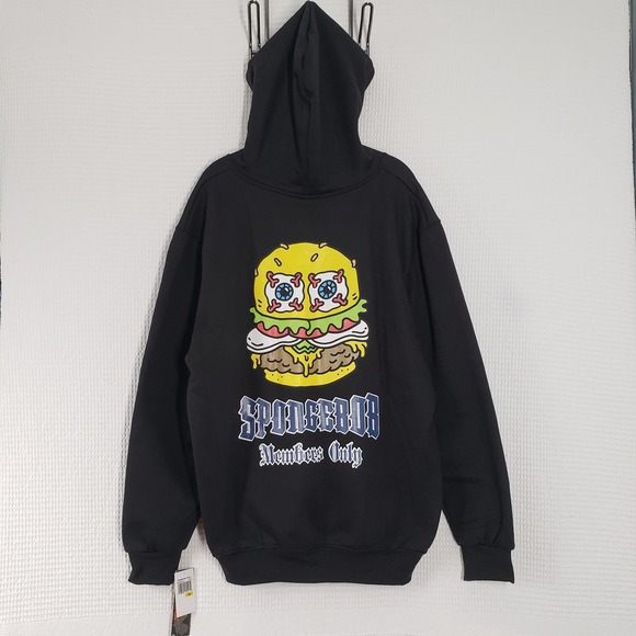 Members Only Spongebob Squarepants Hoodie Sweatshirt Mens Medium Black Oversized - Picture 3 of 16